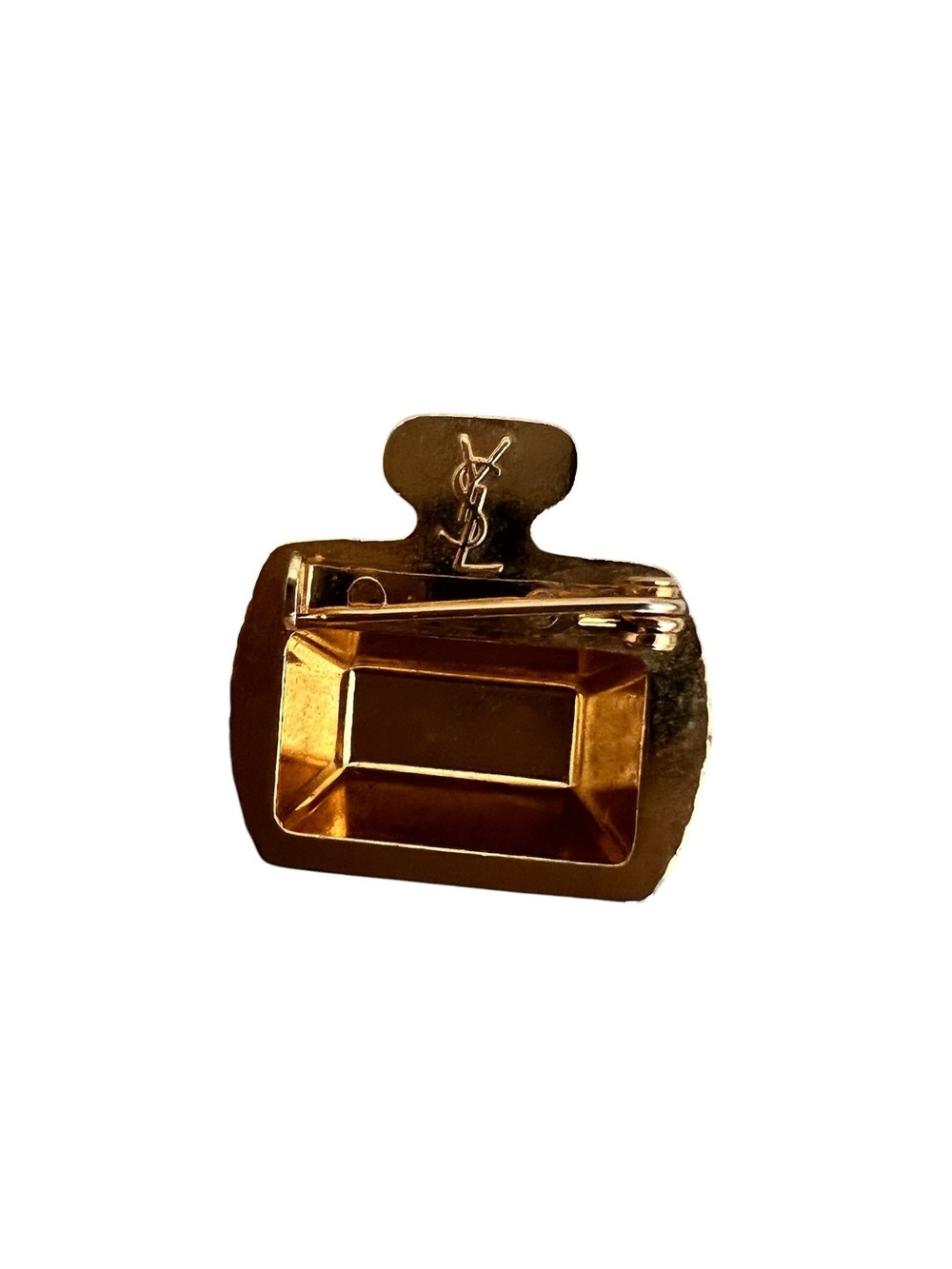 YVES SAINT LAURENT BROOCH PIN VINTAGE YSL GOLD TONE PERFUME BOTTLE - Picture 4 of 7